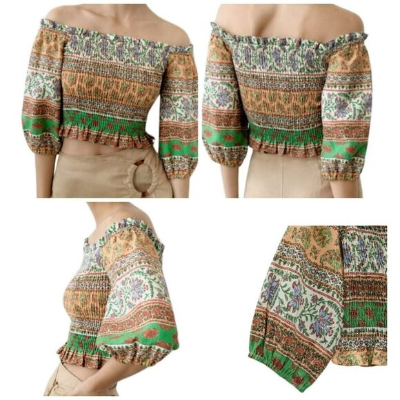 Zara Tops - ZARA printed top  Ruffled straight neck Crop smocked 3503/771 linen blend  SS22